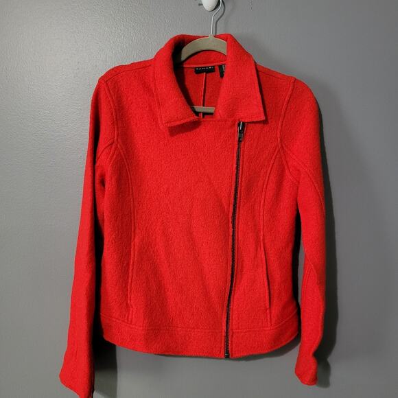 Tahari Moto Jacket Size S Red Wool Blend Asymmetric Zip Pockets Casual Career - Picture 1 of 11